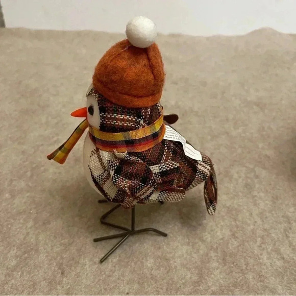 Harvest Autumn Fall Fabric Felt Birds Set 2 Birds Plaid Scarf Hat Holiday Decor - Picture 5 of 16